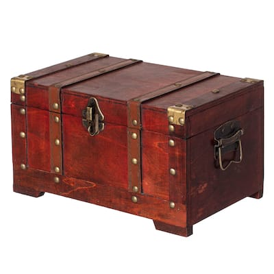 Multi-Function Vintage-Inspired Small Wooden Storage Box and Decorative Trunk - Antique Cherry