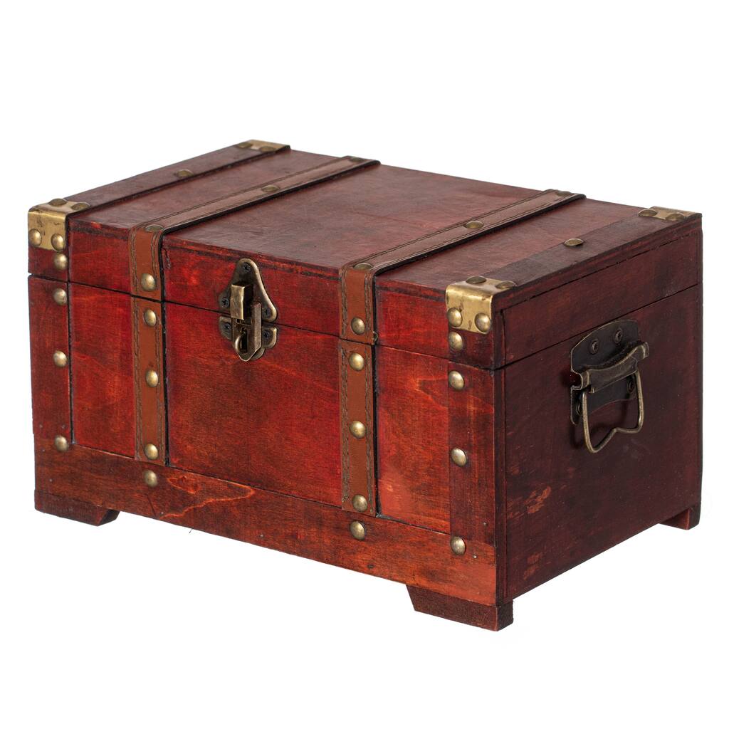 Multi-Function Vintage-Inspired Small Wooden Storage Box and Decorative Trunk - Antique Cherry