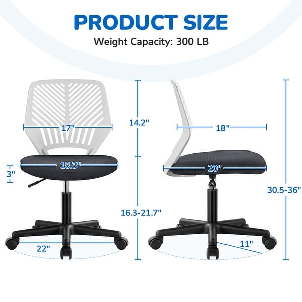 dimension image slide 3 of 5, Yaheetech Adjustable Armless Office Chair Swivel Computer Study Chair