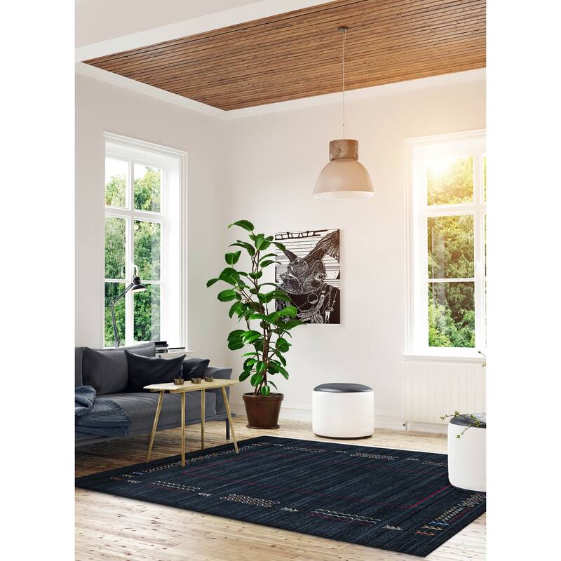 ECARPETGALLERY Hand Loomed Kashkuli Gabbeh Dark Navy Wool Rug - 4'11 x 7'11