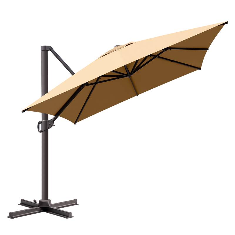 VredHom 10x13FT Patio Cantilever Umbrella Outdoor Offset Umbrella 360-Degree Rotation - Tan