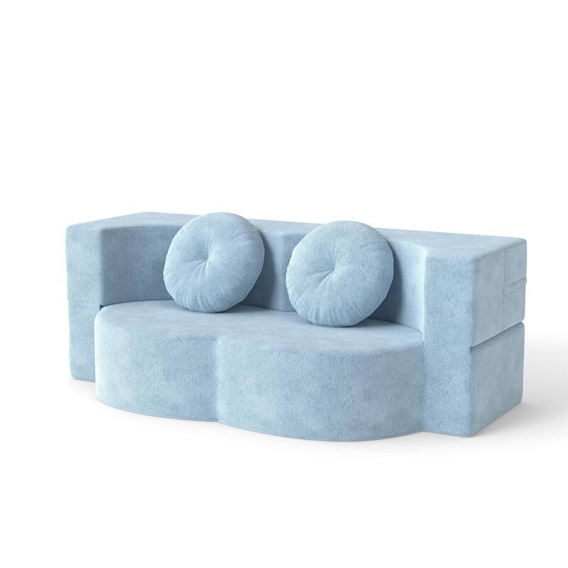 Modern Floor Sofa with 2 Pillows,Convertible Sleeper Sofa Bed