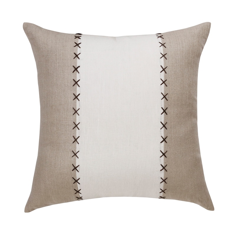 Sevita Hand-Woven Gray/Tan Patchwork Linen Throw Pillow, 20" x 20"