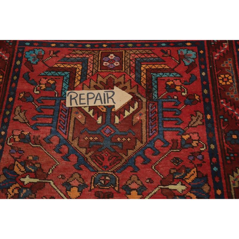 Hand Knotted Oriental 100% Wool Carpet Traditional Floral Oranges & Rust Heriz Runner Rug - 12' 8'' X 3' 3''