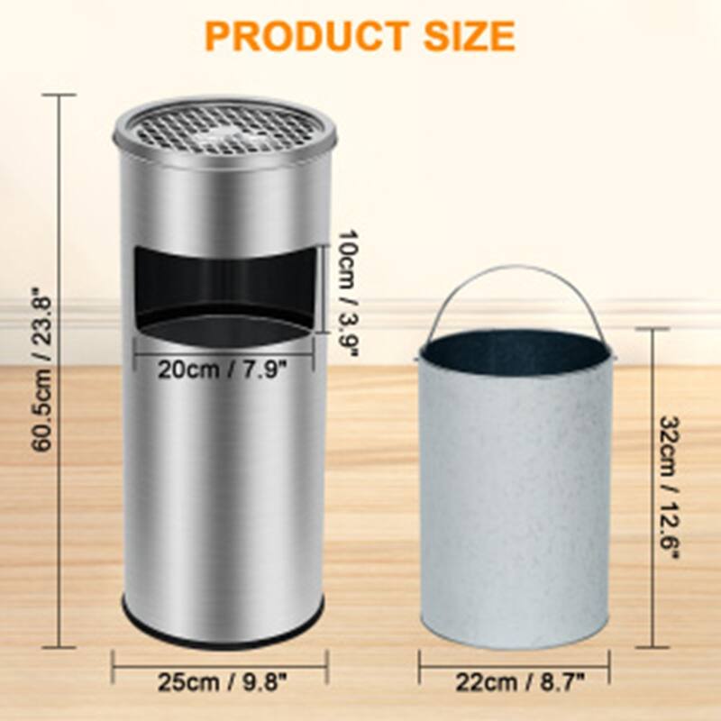 4.5 Gallon/17 L Commercial Stainless Steel Garbage Can with Sanitary Side-Open Mouth for Patio, Garden, Office