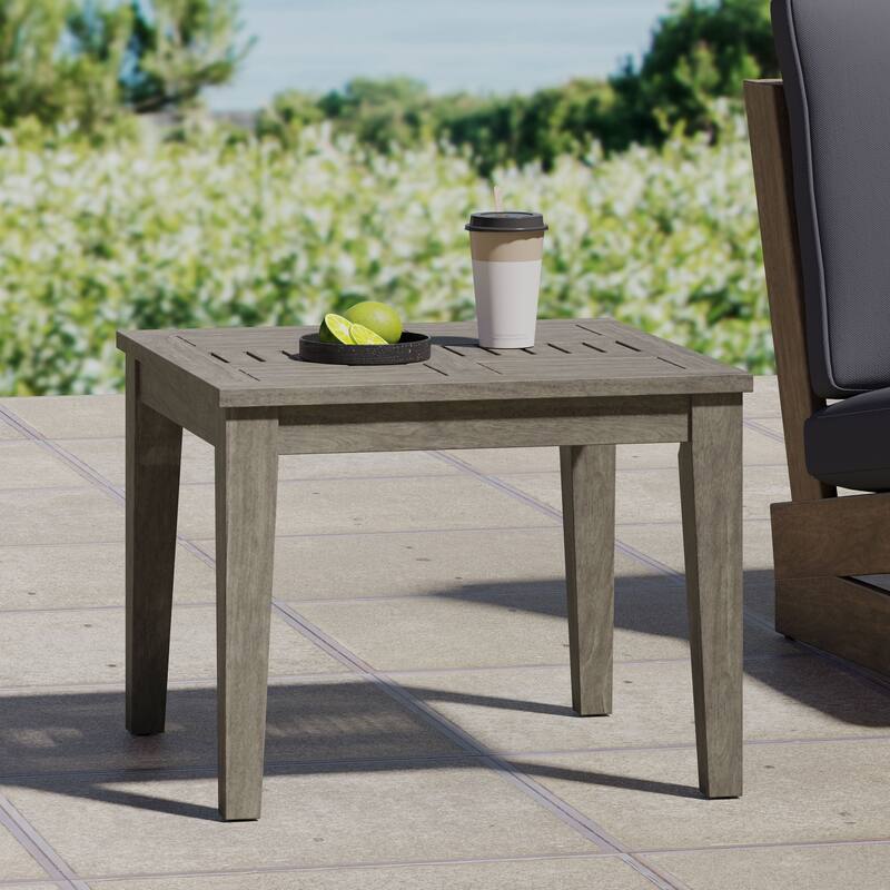 Roomfitters Solid Acacia Wood Patio Side Table, Outdoor End Table for Balcony or Garden, Slatted Top Design