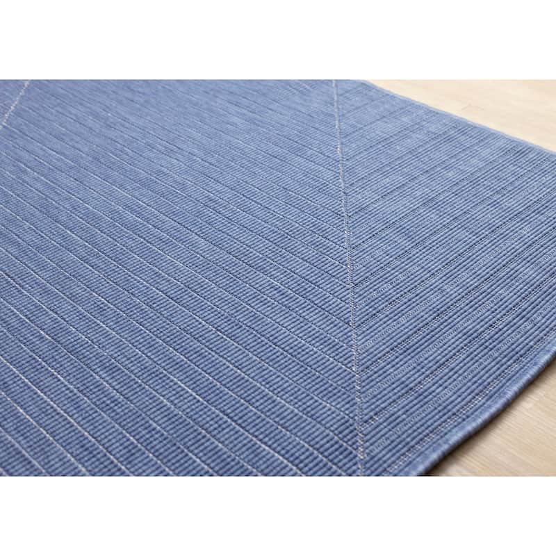 Blue White Traverse Stripes Indoor/Outdoor Rug