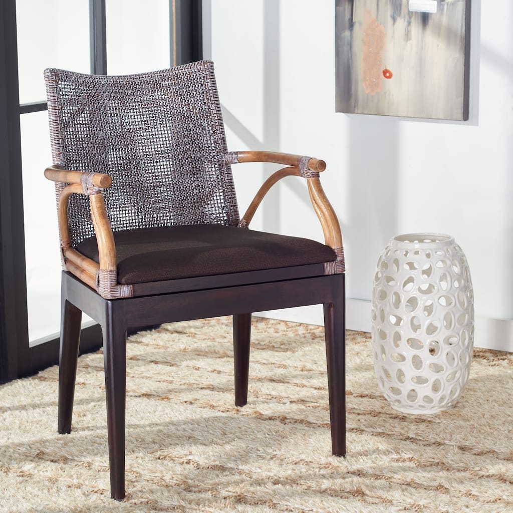 SAFAVIEH Vasatha Tropical Coastal Cushion Arm Chair - 21.5" W x 23.5" L x 32.3" H - 22"Wx24"Dx32"H