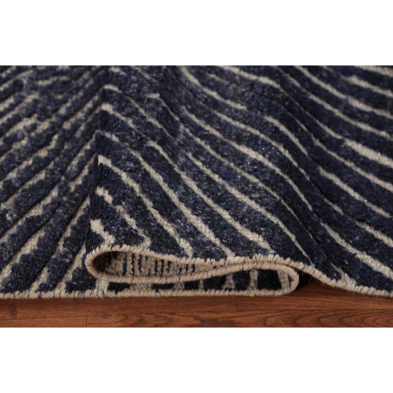 Blue Abstract Moroccan Oriental Area Rug Handmade Wool Carpet - 4'11" x 8'0"