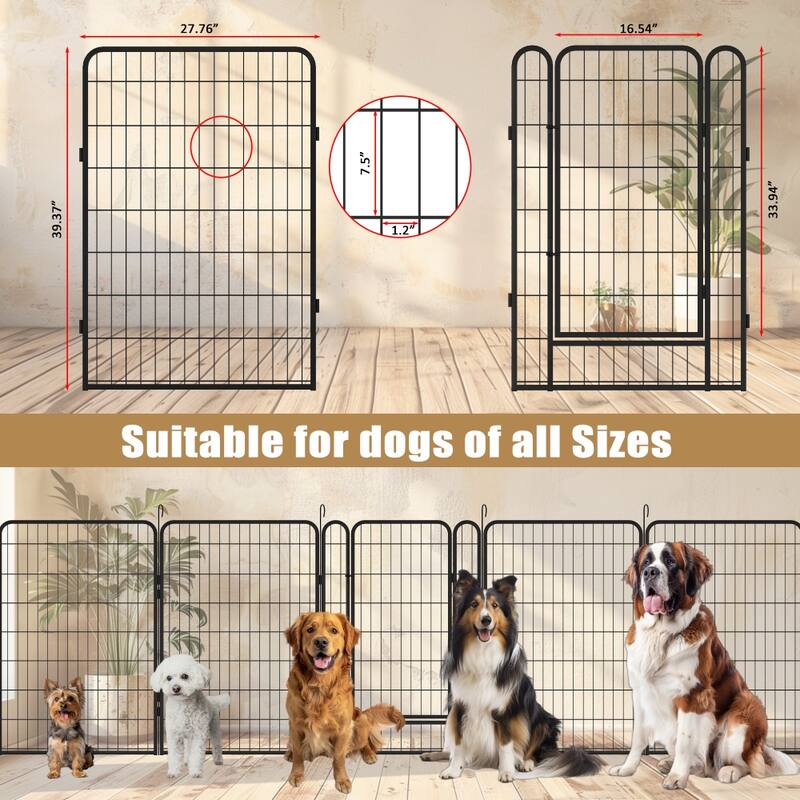 39.37" Dog Fence 6 Panels Heavy Duty Metal Playpen with Door for Outdoor and Indoor