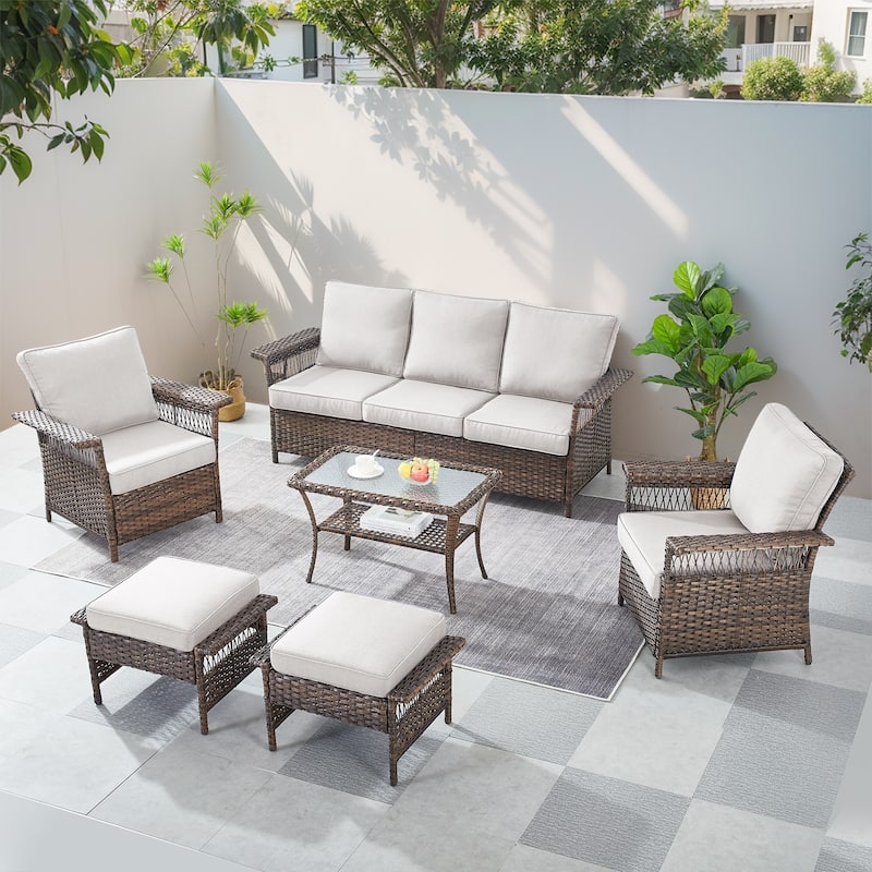 Gymojoy 6 Pieces Outdoor Patio Chair with Sofa Set - Brown - Brown - Beige
