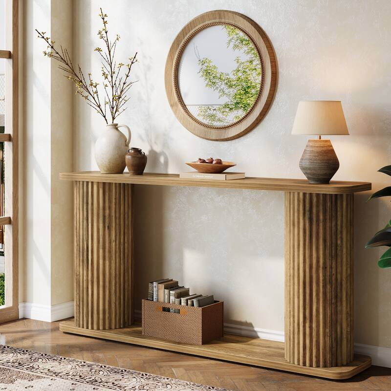 63" 2-Tier Console Table with Shelves, Behind Couch Sofa Entryway Foyer Accent Table for Hallway Entrance Living Room