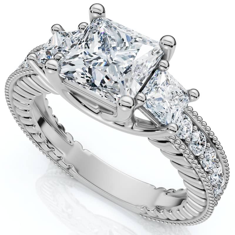 Bliss Diamond 2 3/4CT Princess Cut Three Stone Vintage Diamond Engagement Ring Lab Grown