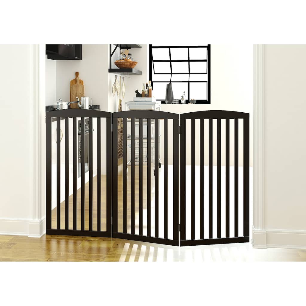 PAWLAND 3 Panels,36 Inch,Dog Gate, Freestanding Foldable Wooden Pet Gate, Safety Gate Fence