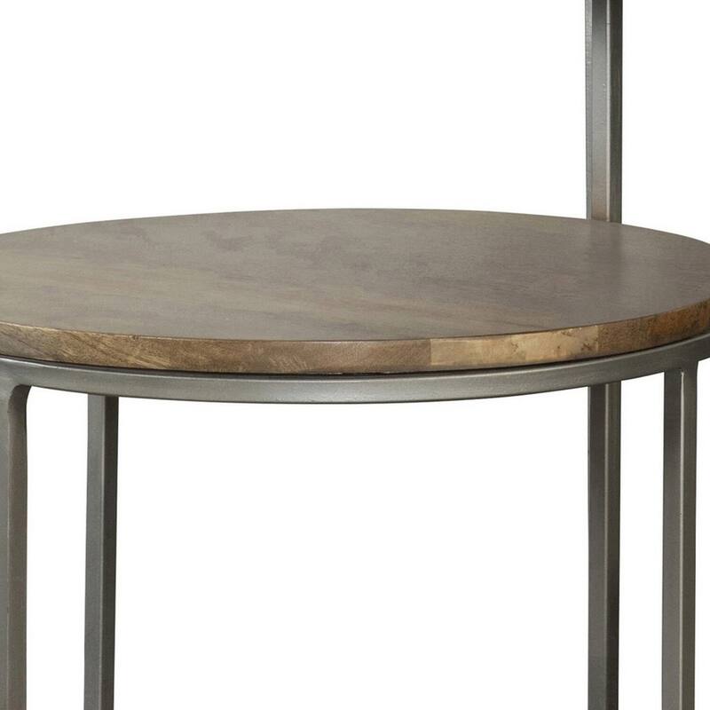 16 in. Brown and Gray Round Wood End Table, Sturdy Build End Side Table for Living Rooms