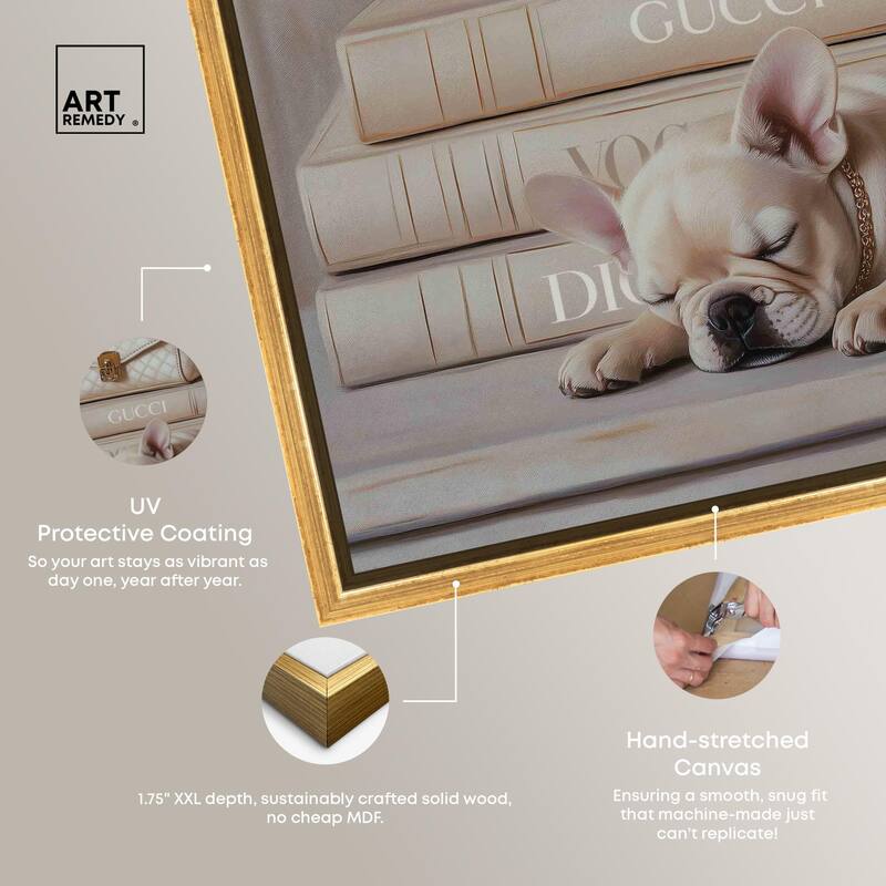 Ivory Books and Frenchie Canvas by Art Remedy