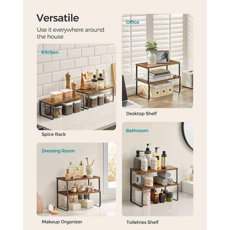 Set of 2 Two-Tier Wooden Kitchen Counter Shelves Organizers Perfect for Small Space