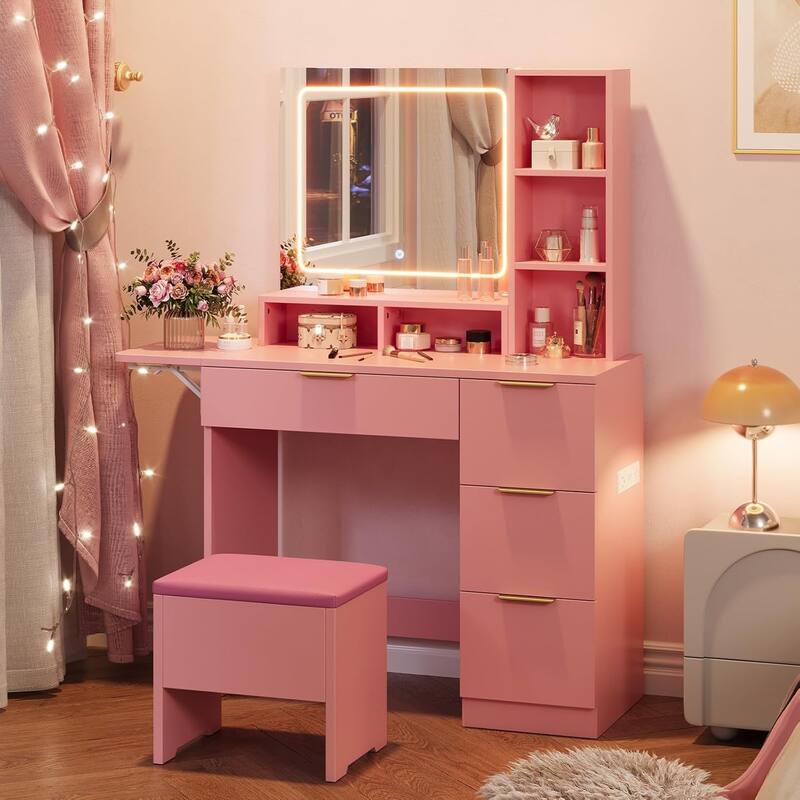 Makeup Vanity Set,Large LED Lighted Mirror with 3 Modes