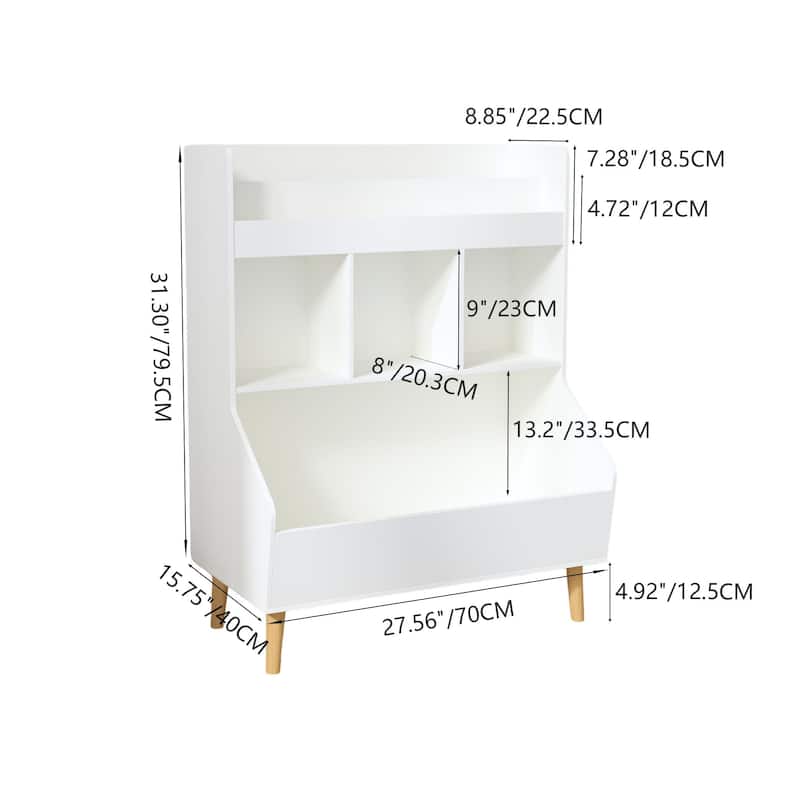 Kids Bookshelf and Toy Storage with Legs,Bookcase Display Stand, for,Bedroom, Nursery,Kids Room,Living Room,White