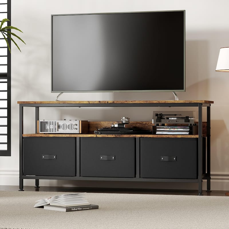 TV Stand with 3 Fabric Drawers, TV Cabinet for 55 Inch TV
