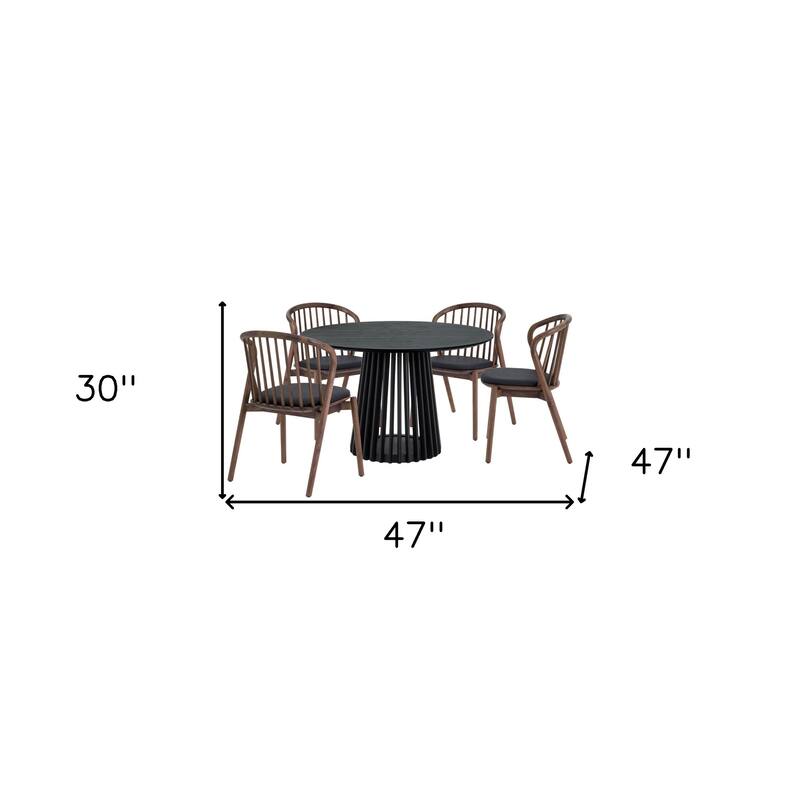 HomeRoots Five Piece Black Round Dining Set with Four Chairs