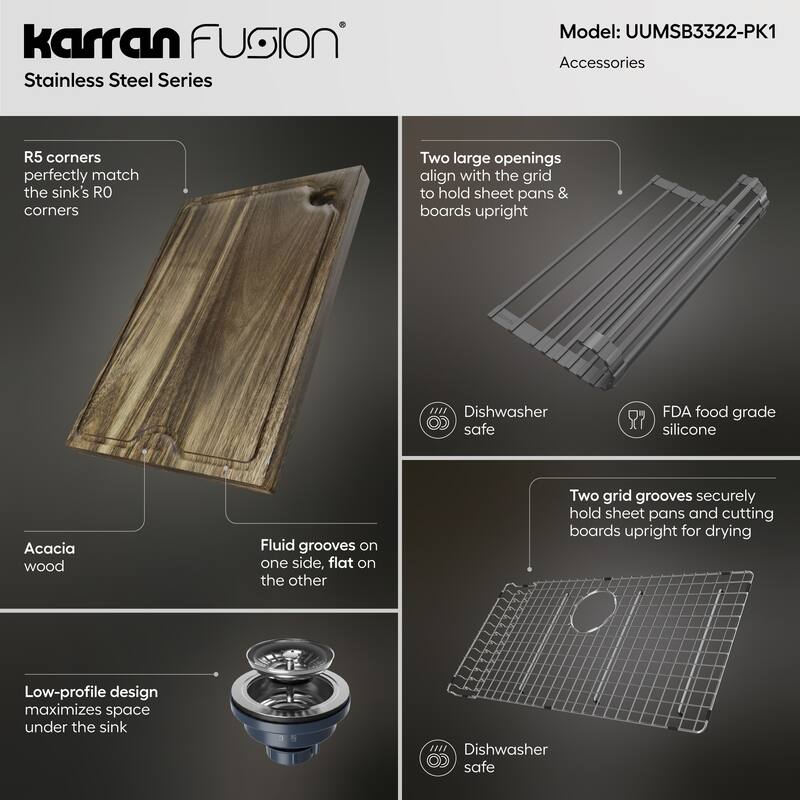 Karran Fusion Undermount 33-in x 18-in Stainless Steel Single Bowl Workstation Kitchen Sink
