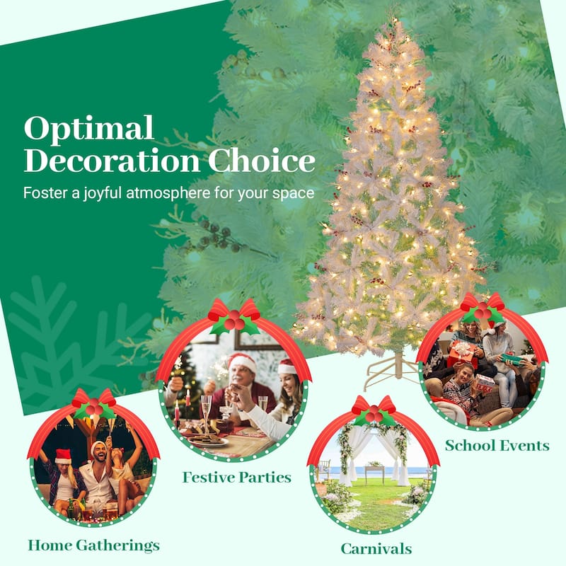 Costway 6 FT Pre-lit Artificial Christmas Tree with 599 Branch Tips & - Peacock Blue & White