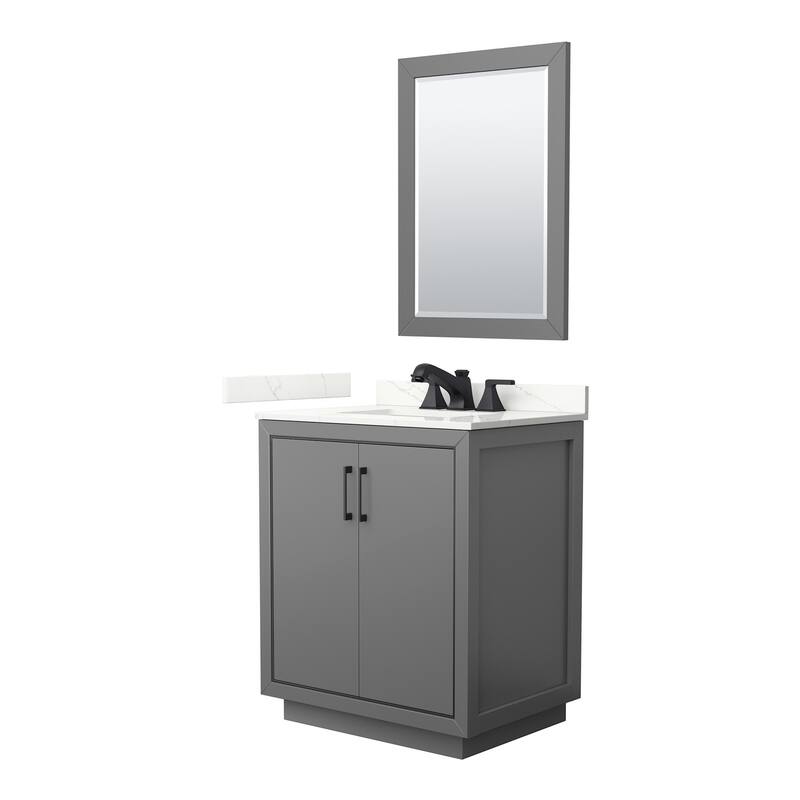 Wyndham Collection WCF111130S-QTZ-US3M24 Icon 30" Free Standing Single - Dark Gray / Giotto Quartz Top / Matte Black