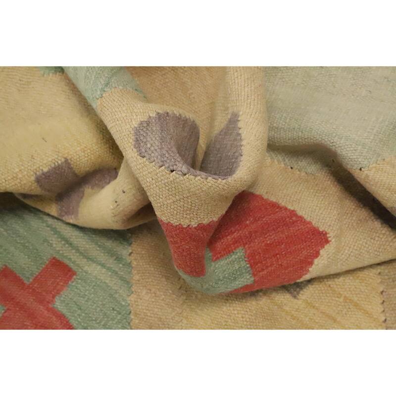 Hand Woven Oriental 100% Wool Carpet Southwestern Modern Beige & Ivories Kilim Area Rug - 9' 1'' X 5' 11''
