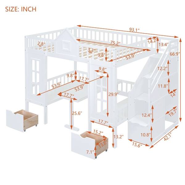 dimension image slide 0 of 2, Full over Full Bunk Bed With Changeable Table,Conversation Desk