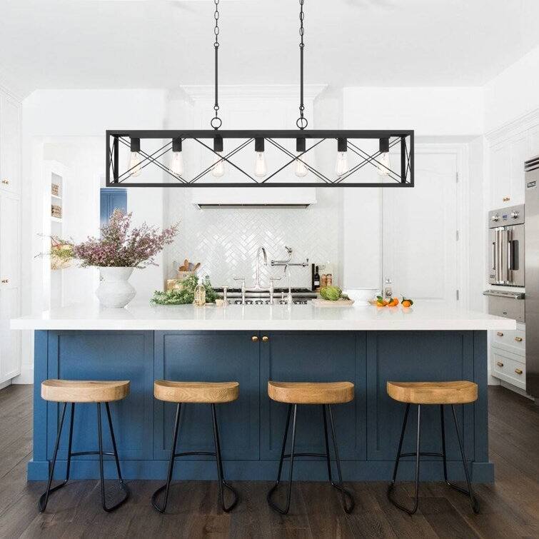Kiro 7-light Farmhouse 48In Linear Chandelier Rectangle Dining Lights with UL - 48'' W x 7.78'' D x 11'' H
