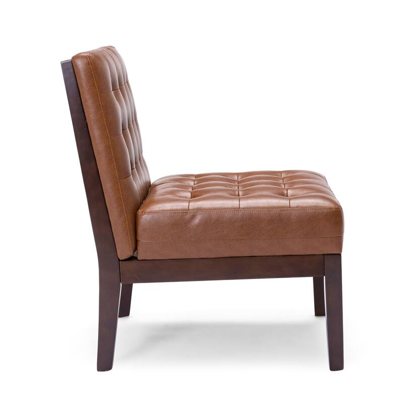 Accent Chair, Cognac + Dark Espresso, Upholstered Accent Chair Straight Chair Contemporary Chair Upholstered Chair Wooden Chair