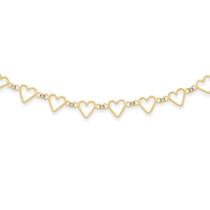 Curata 14k Yellow Gold Polished Oval Cable Open 7mm Hearts Necklace, 16"