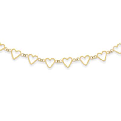 Curata 14k Yellow Gold Polished Oval Cable Open 7mm Hearts Necklace, 16"
