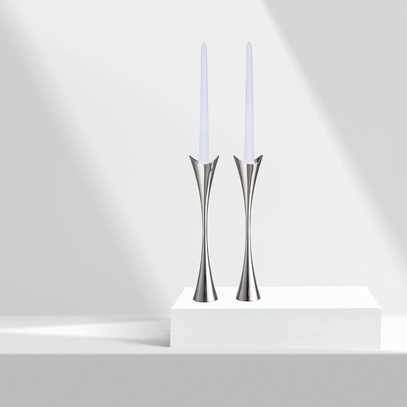 Nambe Curve Candlestick Holders - 2.75" W x 11" H