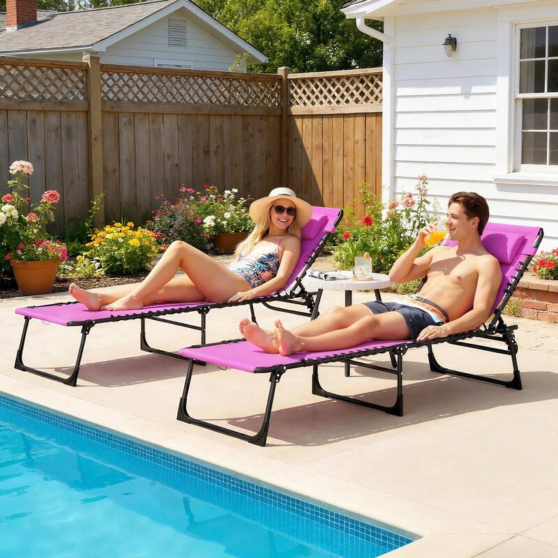 Outsunny 2 Folding Chaise Lounge Pool Chair Set, Patio Sun Tanning Chairs, Outdoor Lounge Chairs - Purple