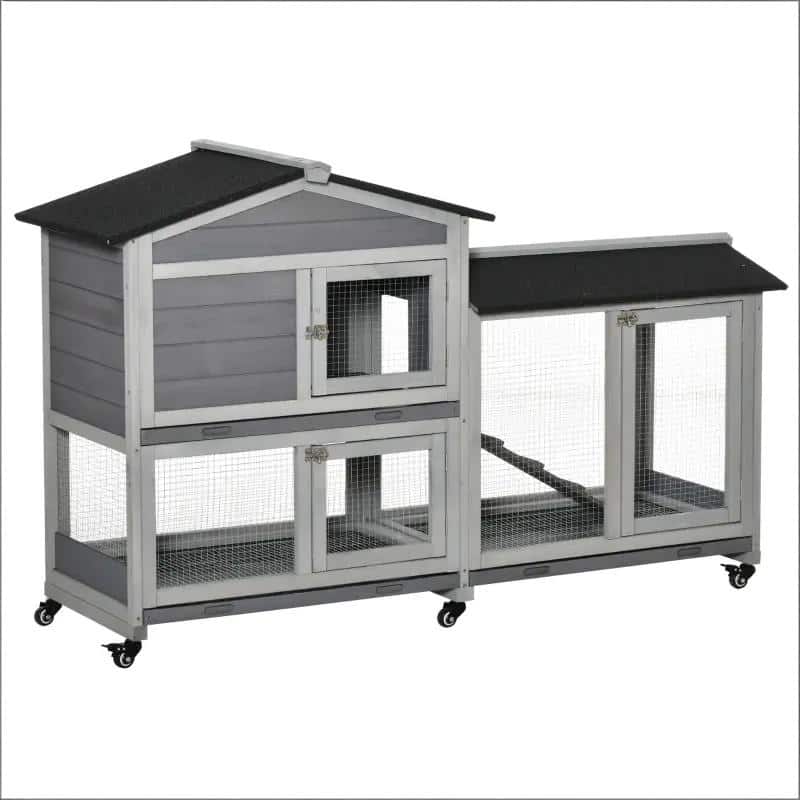 Mobile Pet Hutch,Wooden Rabbit Hutch is designed for convenient cleaning - Black,LIGHT GREY