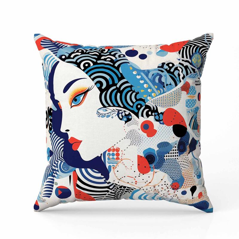 Modern Magic Indoor/Outdoor Reversible Throw Pillow Blue and Red