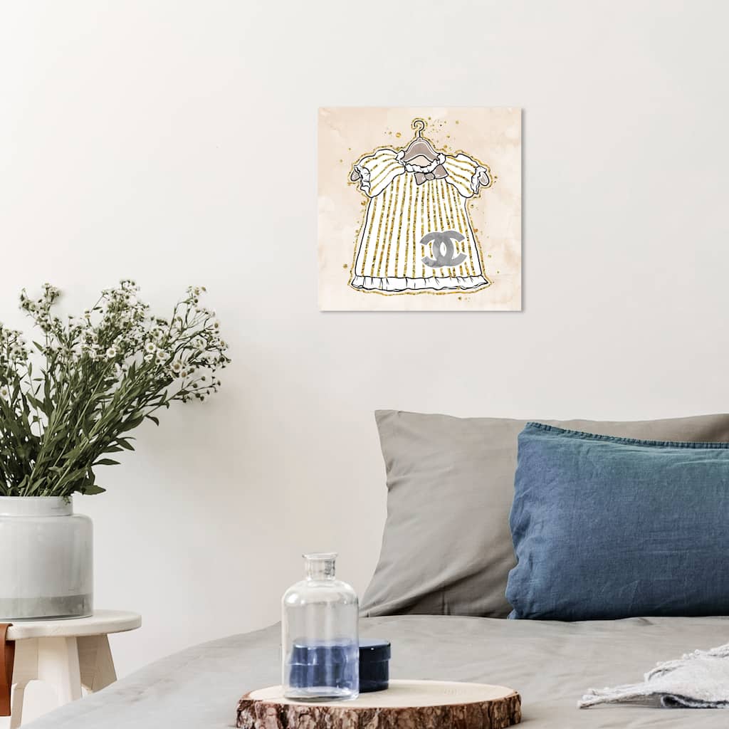 Wynwood Studio Canvas Fashion and Glam Her Little French Beige Dress White and Cream White Glam Wall Art Canvas Print