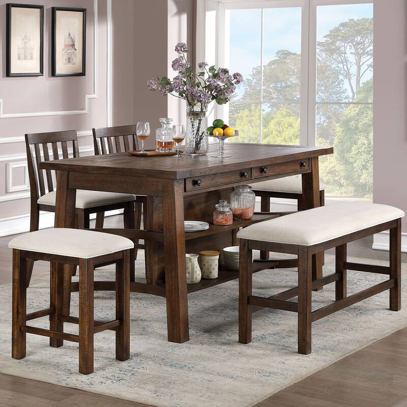Deblynn Rustic Oak Fabric Counter Height Stool (Set of 2) by Furniture of America