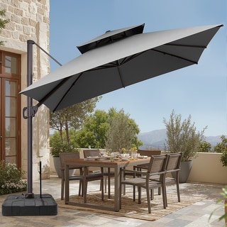 VredHom Double Top 10x10 FT Square Patio Cantilever Umbrella with Rod Wheel Base