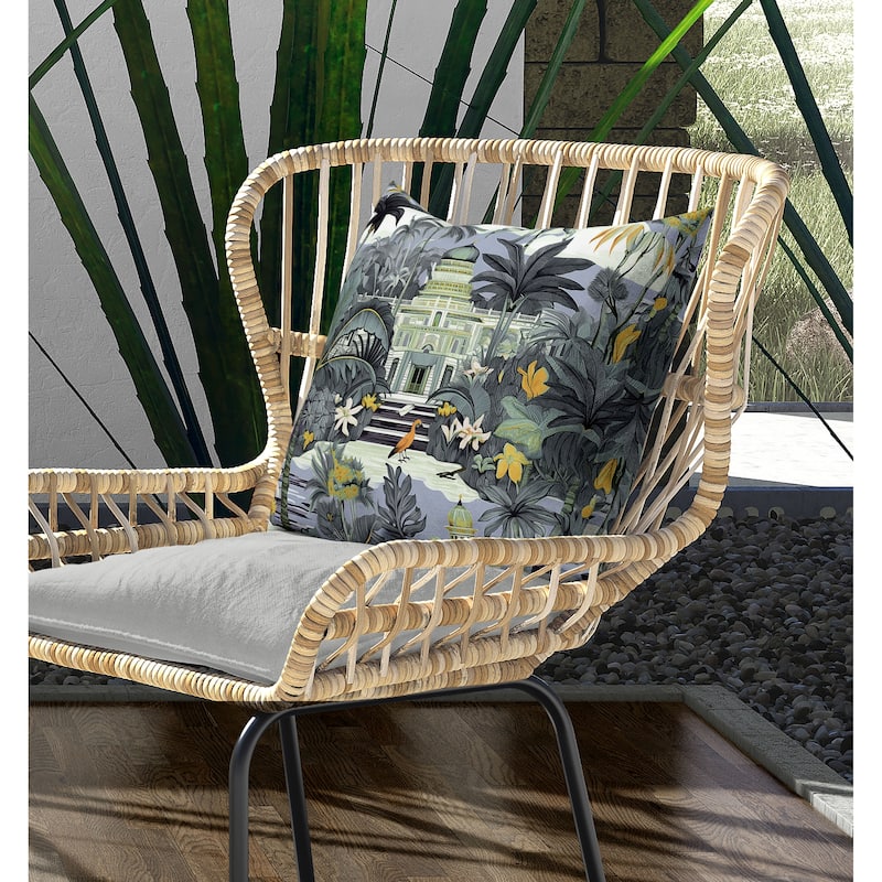 Divine Foliage Indoor/Outdoor Reversible Throw Pillow Grey and Green