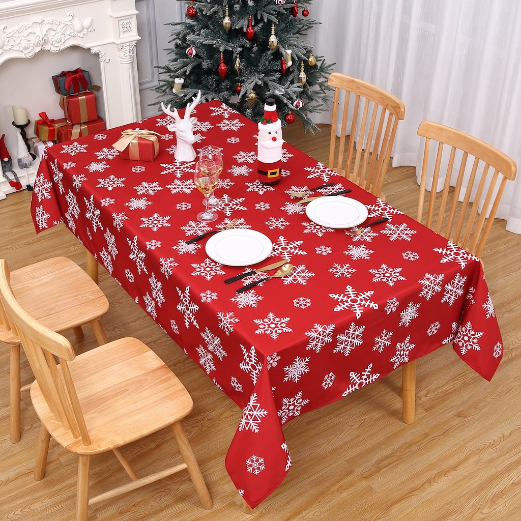 Christmas Rectangular Tablecloth Xmas Table Covers for Kitchen Dining Room Table Decor, Red