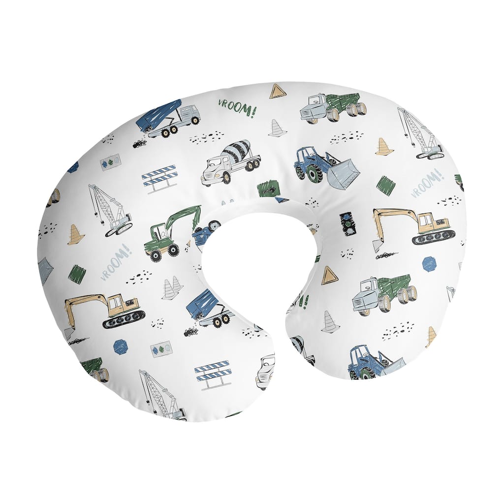 Sweet Jojo Designs Construction Truck Boy Nursing Breastfeeding Pillow Cover Case Pillow Not Included- Blue Green Transportation