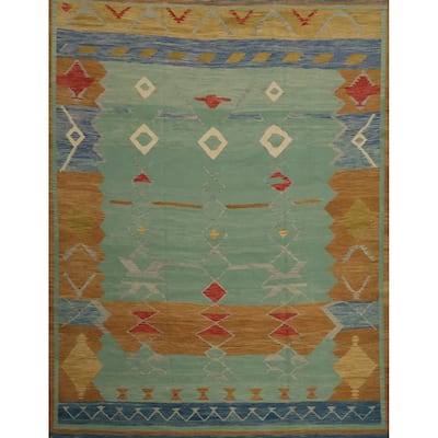 Hand Woven Oriental 100% Wool Carpet Southwestern Tribal Green Kilim Area Rug - 10' 4'' X 10' 0''