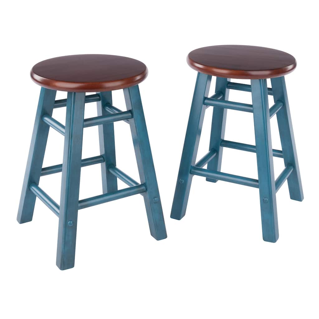 Element 2-Pc Square Legs Dining Stool Set, Walnut-Rustic Teal Finish - N/A