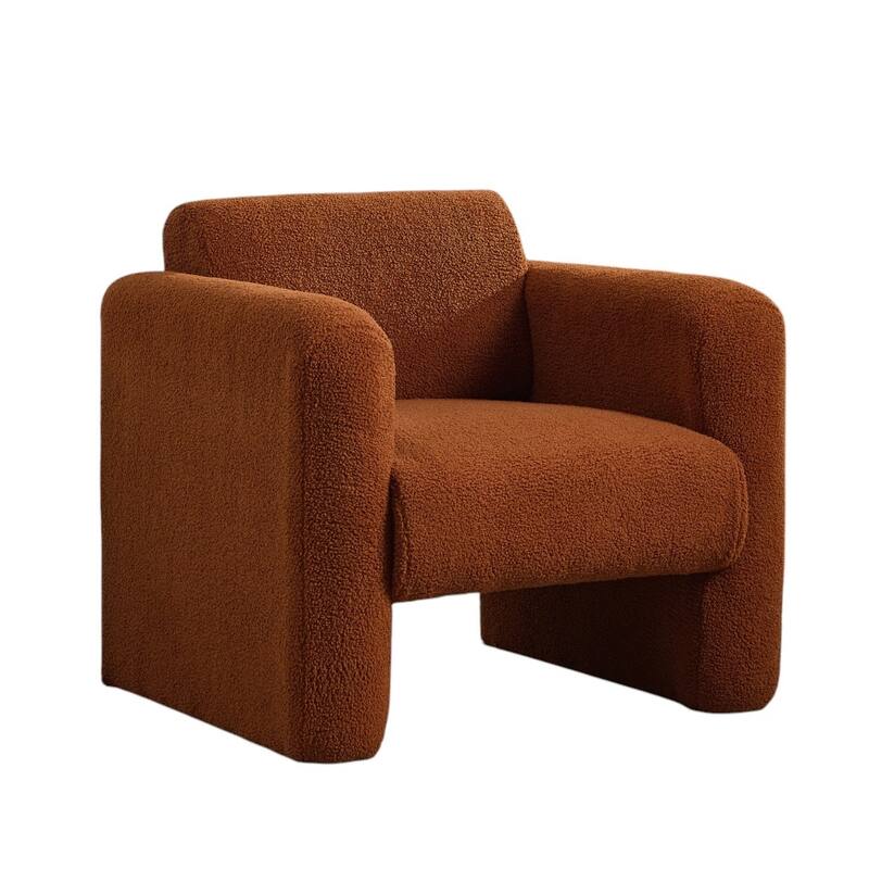 HomeRoots 31" Burnt Orange Boucle Upholstered Arm Chair And Toss Pillow - 30.70 in. x 30.90 in. x 33.50 in.