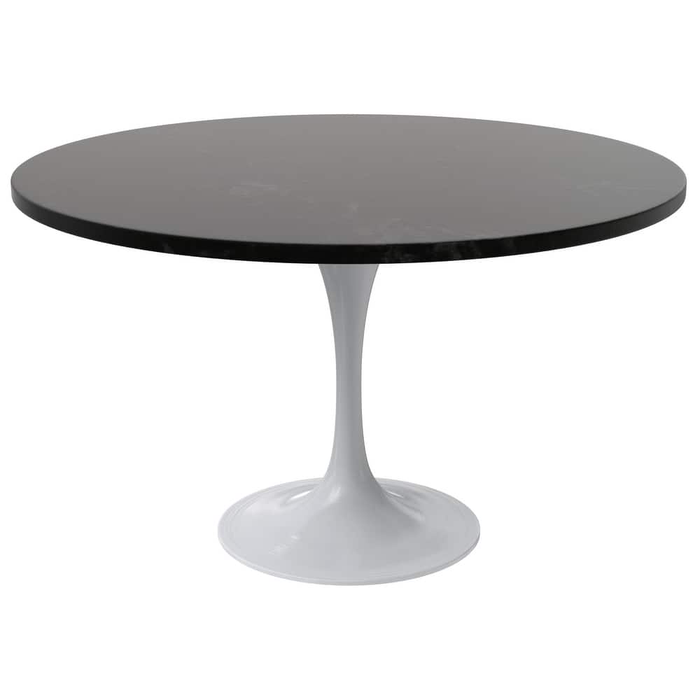 Verve Modern Round MDF Wood Top Dining Table with White Finish Steel Pedestal Base Furniture for Kitchen and Dining Room - 47.24