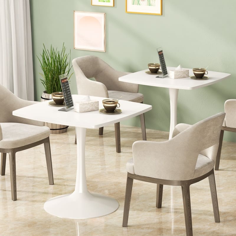 31.5" Modern Kitchen Dining Table for 2-4 Persons, Square Dinner Table, Leisure Table with Metal Pedestal Base
