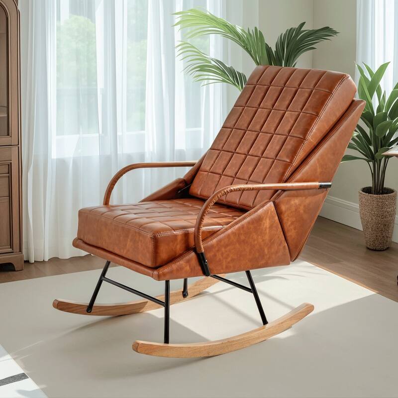 Nursery Rocking Chair Upholstered Modern Rocking chair with Wingback & Armrest Tall Back Accent Glider Rocker Chairs